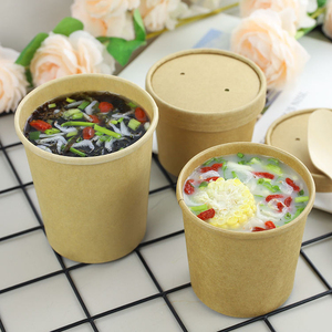 Gobelets et bols à soupe jetables en papier kraft biodégradable de qualité alimentaire avec couvercles en PP pour restaurants, plats à emporter, salades, collations et soupes - Product Image 4
