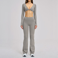 Nouvelle Collection : Ensemble Sportif Personnalisable avec LOGO – Leggings Évasés Taille Haute, Haut à Manches Longues et Brassière pour Gym, Fitness, Yoga et Entraînement