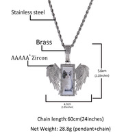 Grand cadre photo à mémoire de sublimation Hiphop personnalisé pendentif aile d'ange collier pendentif photo rectangulaire