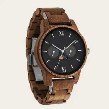 Fashion Mens Watch Wood Auto Date Moon Phase Function Wooden Wristwatch Wholesale Custom man wood quartz watches