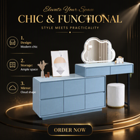 Ensemble de coiffeuse moderne avec miroir LED Cloud, table de toilette extensible avec commodes pour chambre à coucher