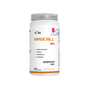 Complément alimentaire à l'astaxanthine VCare pour chiens et chats, soin du pelage et contrôle des boules de poils, 100 capsules - Product Image 1