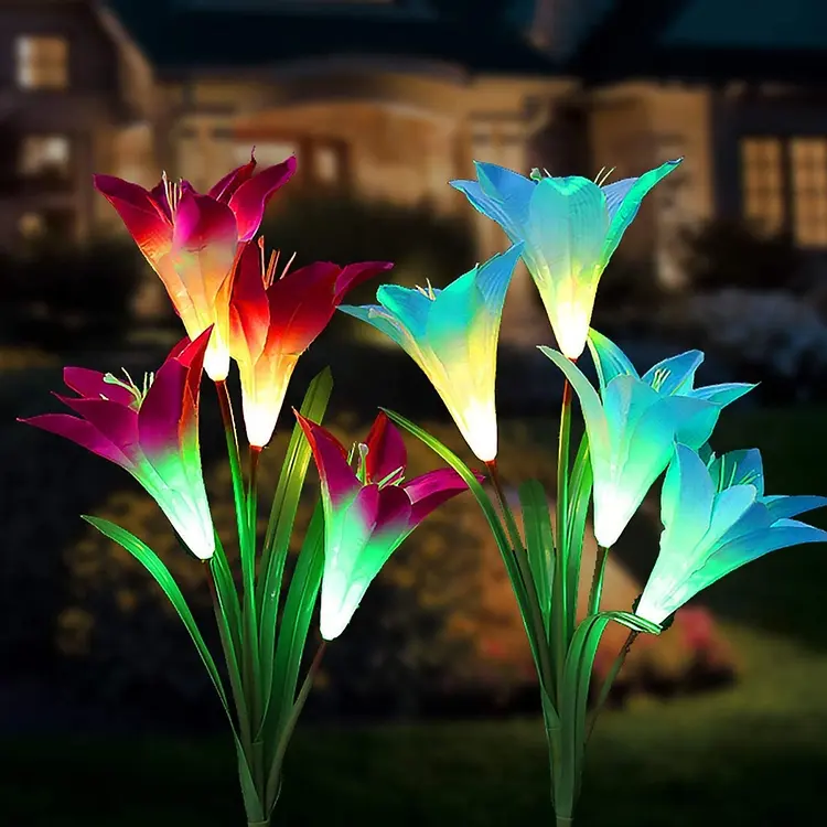 Kanlong – lampe solaire imperméable à Led multicolore pour jardin de pelouse, fleur de lys changeante, éclairage d'extérieur