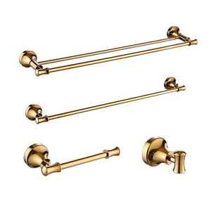 Ensemble de porte-serviettes de style européen, accessoires de salle de bain dorés, organisateur de rangement à barre unique pour toilettes et accessoires de bain - Product Image 1