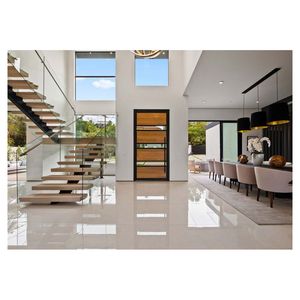 <span class=keywords><strong>Escalier</strong></span> <span class=keywords><strong>en</strong></span> acier Prima, modèle le plus récent, avec marches flottantes <span class=keywords><strong>en</strong></span> chêne, éclairage LED, garde-corps <span class=keywords><strong>en</strong></span> verre trempé transparent et balustrade <span class=keywords><strong>en</strong></span> acier inoxydable. - Product Image 6