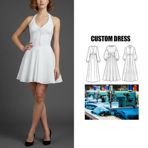 Servicio OEM, Vestido Corto Personalizado de Estilo Vintage, Color <span class=keywords><strong>Blanco</strong></span>, Cuello Halter, Espalda Descubierta, Cintura Imperio, Línea A, para Mujer, Verano - Product Image 1