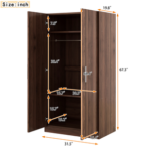 High Quality Scandinavian Design 2-Door Solid Wood <b>Wardrobe</b> Armoire with 3 <b>Storage</b> Shelves Brown Bedroom Furniture - Product Image 6