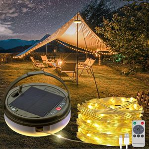 Lampe de camping solaire LED rechargeable par USB, étanche IP44, télécommande, câble de 10 m, 100 LED, lumière chaude + RGB, faisceau à 360°, haute luminosité - Product Image 3