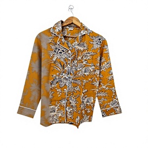Ensemble de pyjama pour homme à manches longues à imprimé floral, tissu en satin 100% coton, vêtements de nuit décontractés, motif tissé, saison printemps, cadeau pour elle - Product Image 3