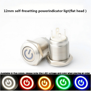 Interrupteur combiné 220V 3A, 1NO, protection IP67, bouton en acier inoxydable de 12 mm, tête plate, anneau lumineux LED - Product Image 4