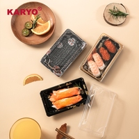 1100 plateaux à sushi jetables saumon Sushi plat froid emporter bleu or boîte en plastique conteneurs avec couvercles