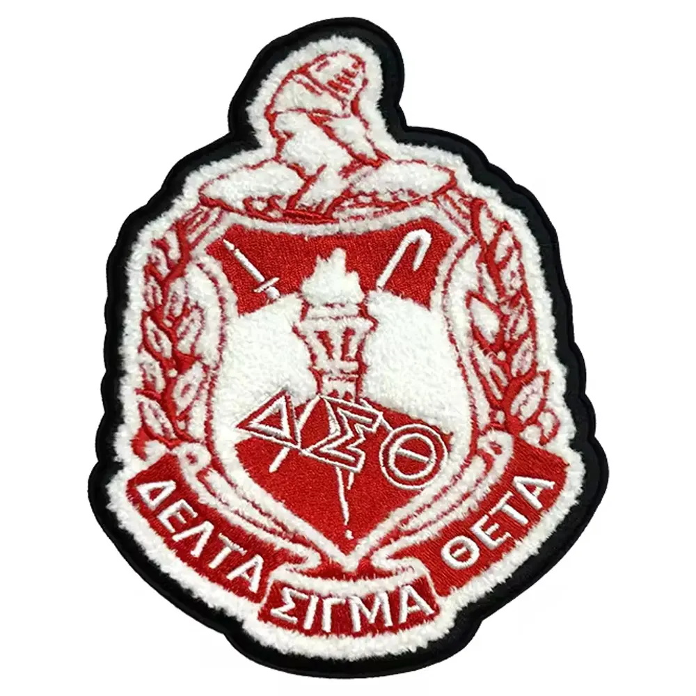 Wholesale Custom Greek Sorority Patch Design Iron On Embroidered Chenille Delta | Sigma | Theta Shield Patches