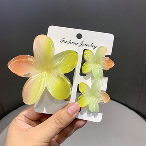 Nouvelle Collection 2026 : Lot de 3 Pinces à Cheveux Unisexe en PC, Motif Fleur de Plumeria Arc-en-ciel, 8 cm – Assortiment Hawaïen Frangipani pour l'Été - Product Image 5