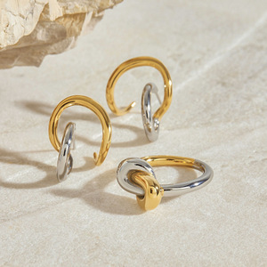 Yueli Huggie Earrings Gold <b>Silver</b> Color Block Geometric Design Stainless Steel Fashion <b>Studs</b> - Product Image 3