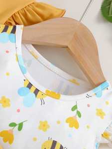 Cute Neck Small Fly Sleeve Sleeveless Three-Dimensional Bow Animal Bee Breathable <strong>Baby</strong> Girl Pendulum <strong>Dress</strong> 2 Pieces Girl's - Product Image 3