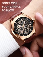 Montre mécanique pour homme KINYUED, bracelet en cuir véritable, cadran squelette ajouré, aiguilles lumineuses, luxe, mode, vente en gros