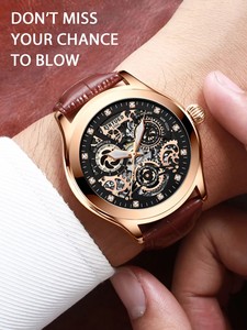 Montre mécanique pour homme KINYUED, bracelet en cuir véritable, cadran squelette ajouré, aiguilles lumineuses, luxe, mode, vente en gros - Product Image 6