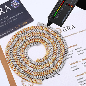 Cadena cubana de moissanita helada premium, joyería hip hop de plata 925, collar cubano pesado personalizado, chapado en oro de 18K con engaste de bisel, probador - Product Image 4