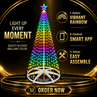 Lumières de Noël en forme de cône LED, irisées, IP65, contrôle sans fil par application, gradation, effet de poursuite séquentielle, intérieur/extérieur, 25000 heures