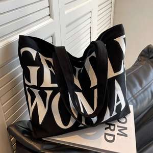Sac fourre-tout en toile à lettres de grande capacité pour femme, printemps été, nouvelle mode populaire, sac à main à bandoulière unique, sac de shopping - Product Image 6
