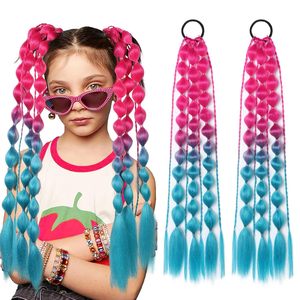 Estensioni per <span class=keywords><strong>Capelli</strong></span> Sintetici Arcobaleno Colorato Ombre, Treccia a Bolle per Festival, Resistenti alle Alte Temperature, <span class=keywords><strong>Coda</strong></span> <span class=keywords><strong>di</strong></span> <span class=keywords><strong>Cavallo</strong></span> 22 Pollici, per Cosplay Bambini - Product Image 3