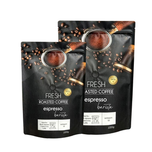 Custom Printed Black Stand Up Pouch 1000g Resealable Zipper Aluminum Foil <b>Bag</b> With One-way Air Valve For <b>Roasted</b> Coffee Beans - Product Image 5