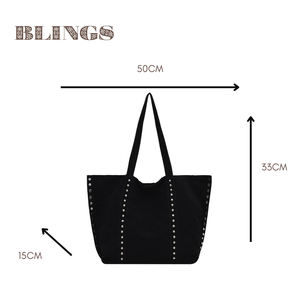 Bolsa Tote Feminina Grande Capacidade em Couro PU Fosco com Rebites e Estampa de Logo, Impermeável, Estilo Joker, Bolsa Saco Fosca, Bolsa de Ombro Fashion - Product Image 2
