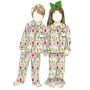 Set Pigiama Natalizio Personalizzato con Babbo Natale per Bambino e Bambina, Fratello e Sorella, Autunno Inverno con Maglia e Pantaloni - Product Image 1