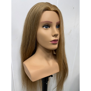 Cabeza de Maniquí Femenina con Cabello Humano Natural Liso de 65 cm con Hombros, 130% de Densidad, 850 g de Peso, para Corte y Peinado - Product Image 4