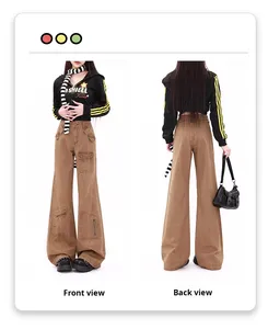 Femmes été nouveau américain haute rue vêtements de travail évasé <span class=keywords><strong>jean</strong></span> décontracté minceur Style droit respirant Denim - Product Image 3