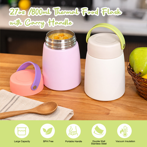 Contenedor Térmico de Acero Inoxidable Versátil de 800 ml con <span class=keywords><strong>Aislamiento</strong></span> al Vacío, Tapa Hermética y Asa Portátil para la Escuela - Product Image 2