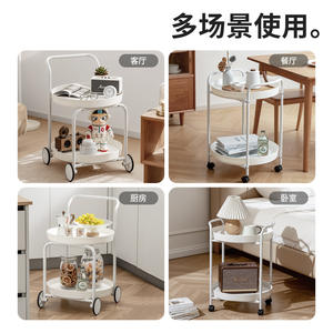 Chariot de rangement mobile à double couche, rond, avec roulettes, pour l'organisation de la chambre et du salon - Product Image 5