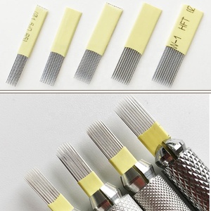 Bingyuanes — aiguilles de <span class=keywords><strong>tatouage</strong></span> en acier inoxydable à Double rangée inclinée, outil à <span class=keywords><strong>main</strong></span> pour le perçage des sourcils et du Micorblading, avec boîtier jaune - Product Image 6