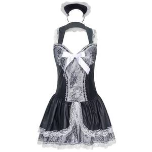 Costume de Jeu de Rôle Sexy pour Femme - Robe Halter Noire en Dentelle avec Nœud pour Halloween - Product Image 3