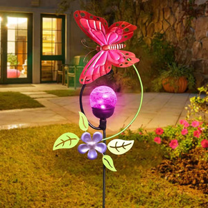 Lámpara Solar de Jardín con Forma de Mariposa, de Metal, con LED, Cristal Agrietado, Decoración para Exteriores, Resistente al Agua, Autoportante - Product Image 2