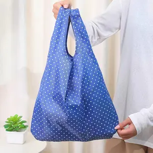 WR批发印花标志杂货环保袋可折叠防撕裂尼龙袋可重复使用折叠聚酯购物袋