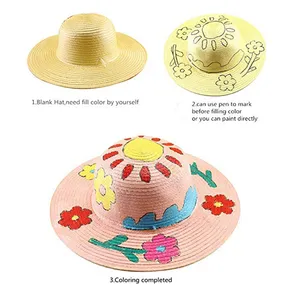 Unisex el yapımı DIY güneş şapkası çocuklar yazlık hasır şapka büyük kanat plaj kap katlanabilir güneş şapkası