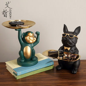 Eazom - Bandeja Decorativa con Diseño de Mono y Perro, Plato de Almacenamiento para el Hogar, Sala de Estar, Mesa de Centro, Adorno, Regalo - Product Image 1