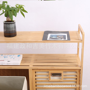 Bamboo Clothing Organizer Storage Cabinet With Slatted Doors And Handles For <b>Laundry</b> Room Use - Product Image 2