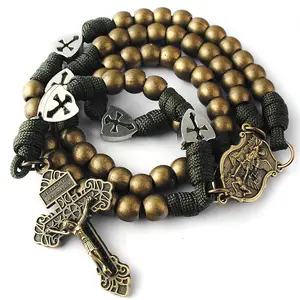 Metal Rosary Christian Crucifix Anti-Bronze Large And Heavy Metal Beads Paracord Rosary Metal Beads Rosary Necklace