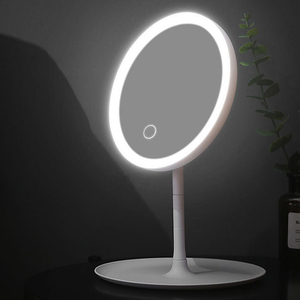 LED Desktop Makeup <strong>Mirror</strong> Round Smart Touch Dimming With Jewelry <strong>Storage</strong> Base Tray Tabletop Vanity <strong>Mirror</strong> for Bedroom Dressing - Product Image 2