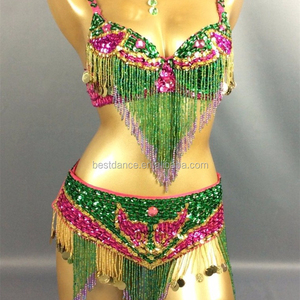 Belly Dance Costume Beaded Bra Hip Belt Set <strong>Women</strong> Festival Club <strong>Rave</strong> <strong>Outfit</strong> - Product Image 2
