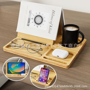 Étagère de bureau en bois, support à livres triangulaire en bambou, support pour téléphone, support de rangement pour lunettes et écouteurs - Product Image 2