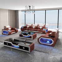 Canapé modulaire moderne en cuir véritable pleine fleur avec télécommande LED pour villa