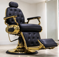 Meilleures ventes - Chaise de barbier hydraulique inclinable à dossier capitonné de style rétro classique pour salon de coiffure professionnel