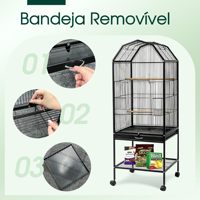 Grande cage à oiseaux en métal sur pied avec roulettes, design à plusieurs niveaux de perchoirs, plateau amovible pour l'élevage quotidien des perroquets