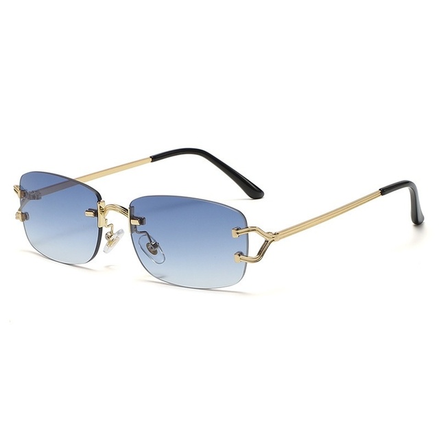 New C-brand Frameless Diamond-cut UV400 Sunglasses SUANGLASSE with Flowing Lines and Metal Temples Trendy Unisex Sunglasses