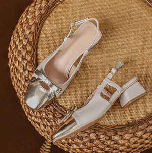 Nuevas <span class=keywords><strong>Sandalias</strong></span> de Tacón Grueso de Cuero para <span class=keywords><strong>Mujer</strong></span>, <span class=keywords><strong>Sandalias</strong></span> de Diseñador Francés con Punta Cuadrada y Tacón <span class=keywords><strong>Medio</strong></span> para Verano - Product Image 1