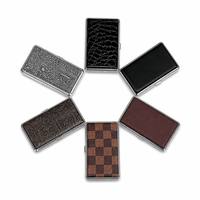 Étui à cigarettes métallique en cuir PU ultra-léger 20 cigarettes 112mm 6 styles 63g Portable avec bouton-poussoir Logo personnalisé OEM RTS Anti-humidité