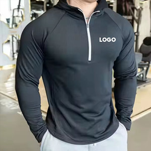 Sports Active Men'S Breathable Long Sleeves Pullover Fleece Half <strong>Zip</strong> <strong>Hooded</strong> Tops Fitness Workout Custom Running Shirts Hoodies - Product Image 2
